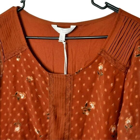LC Lauren Conrad 3/4 Clipped Floral Dot Blouse in Rust Orange sz L NWT - Picture 5 of 8